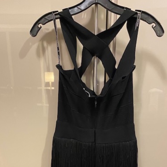 Cross Neck Fringe Gown - Black, S, by Herve Leger Cross Neck Fringe Gown - Black, S, by Herve Leger